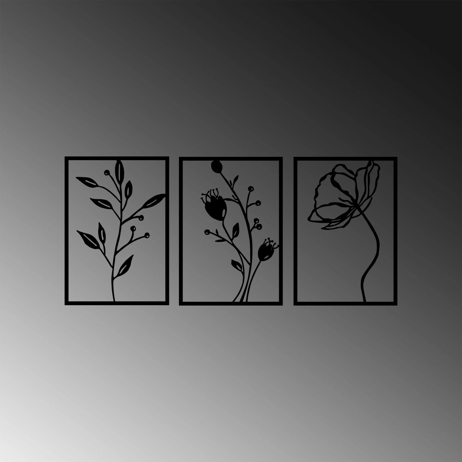 Aksesor dekorativ metalik për mur, lule, 3 copë, Wallity, 49x70cm, ngjyrë e zezë