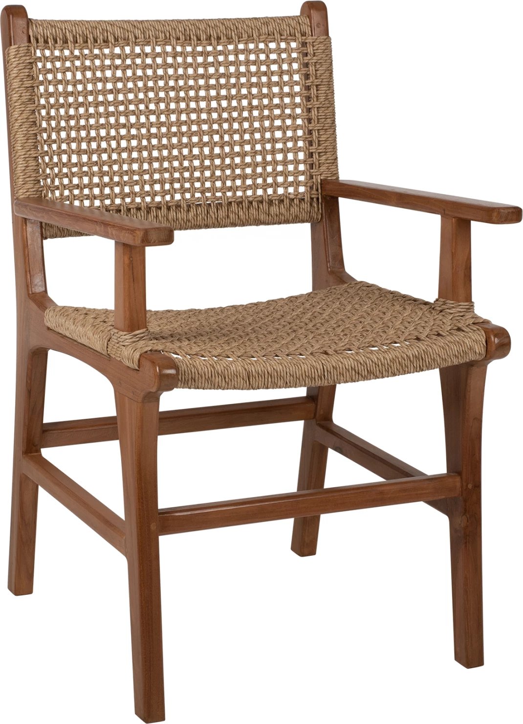 Karrige me krahë, dru teak, ngjyrë natyrale, litar rattan, 54x58x88H cm, FH9385.01