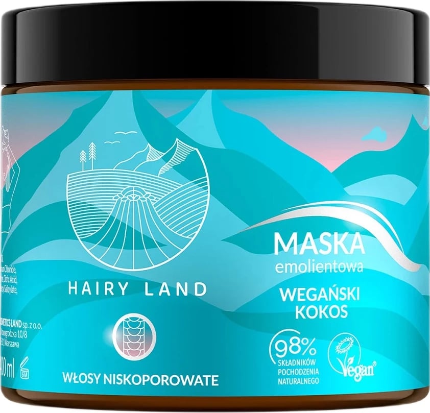Maskë për flokë për femra Hairy Land emoliente kokos vegan 400ml