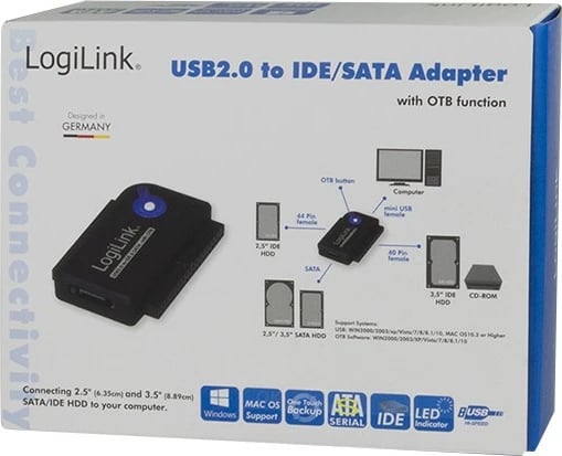 Adapter LogiLink AU0006C, USB Type-A, IDE/ATA, SATA, 1.2 m, e zezë