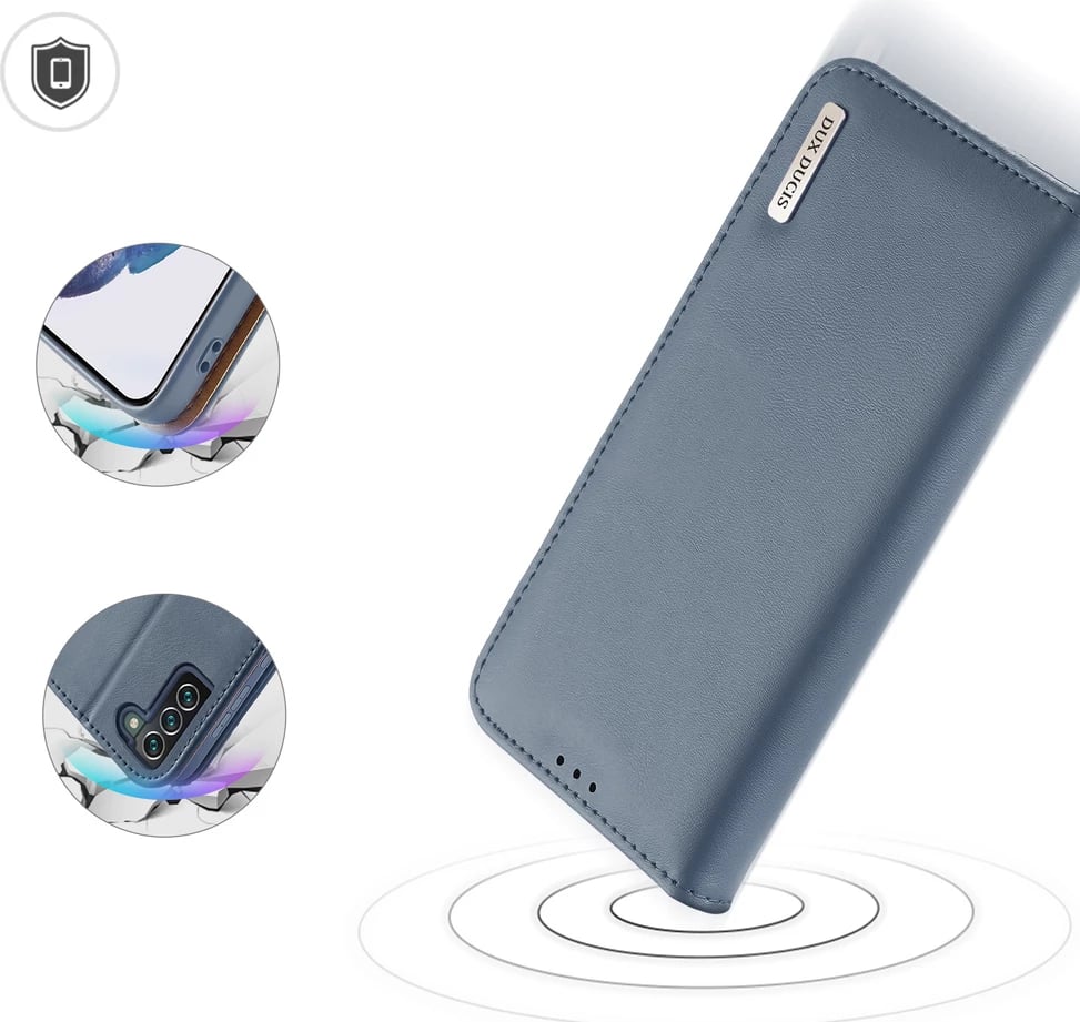 Mbështjellës Dux Ducis Hivo për Samsung Galaxy S22+, lëkurë natyrale, me xhepa për karta, Blu