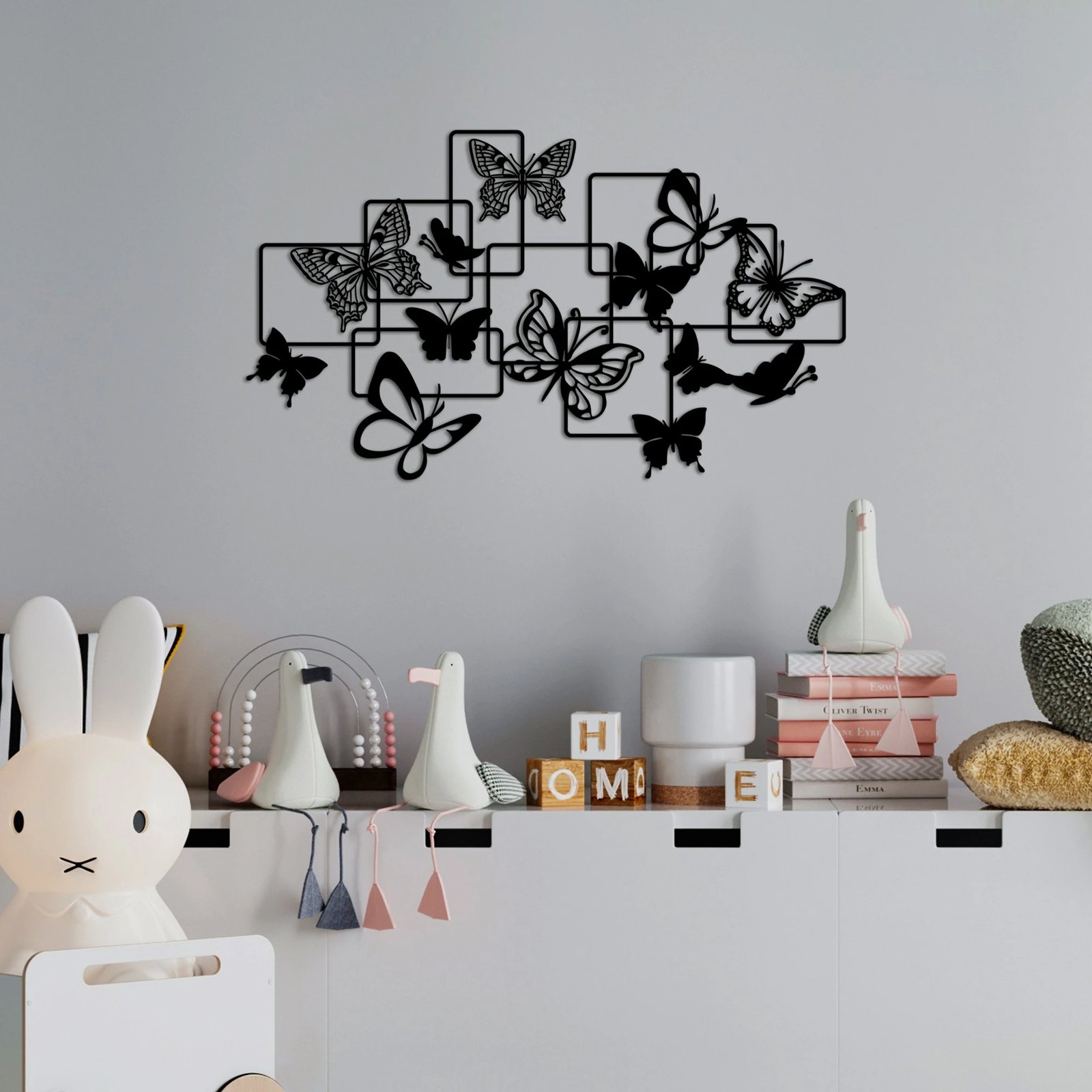 Aksesor muri dekorativ metalik, flutura, Wallity, i zi, 70x40cm