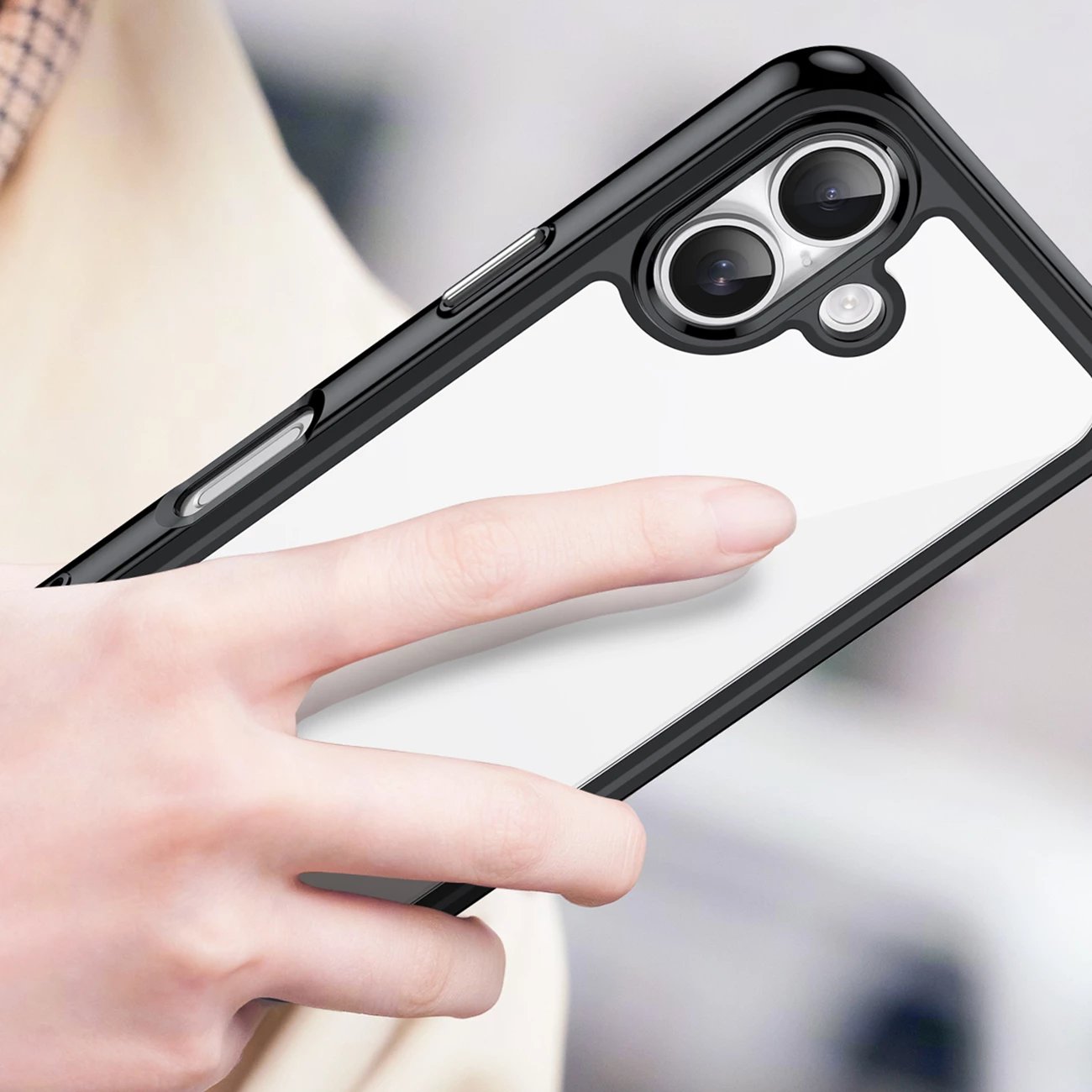 Mbështjellës Hurtel Outer Space për iPhone 17, MagSafe, i tejdukshëm me korniza të zeza