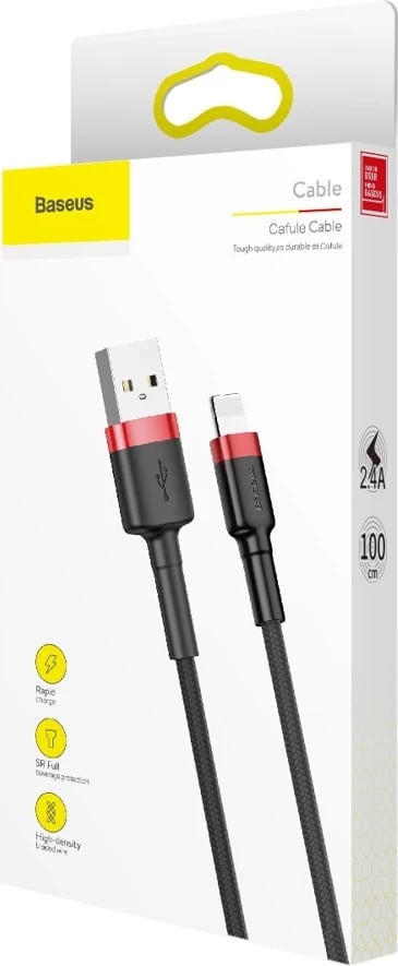 Kabllo Baseus Cafule CALKLF-B19 USB-A në Lightning, 1m, e zezë/kuqe