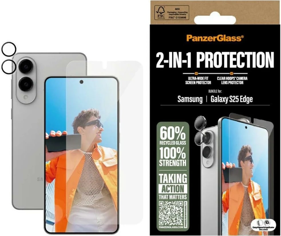 Mbështjellës PanzerGlass Hoops+UWF 2in1 për Samsung Galaxy S25 Edge, transparent