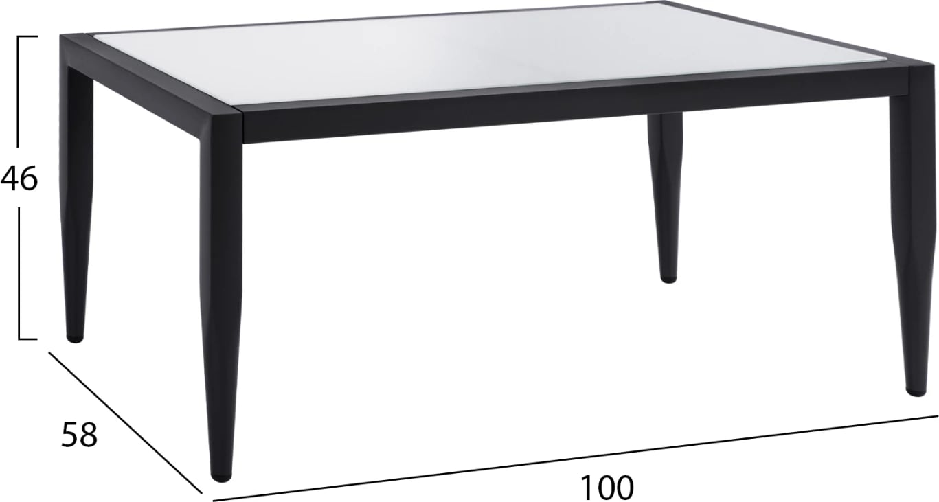 Tavolinë alumini, ngjyrë gri, me xham, FH5551.02, 100x58x46 cm