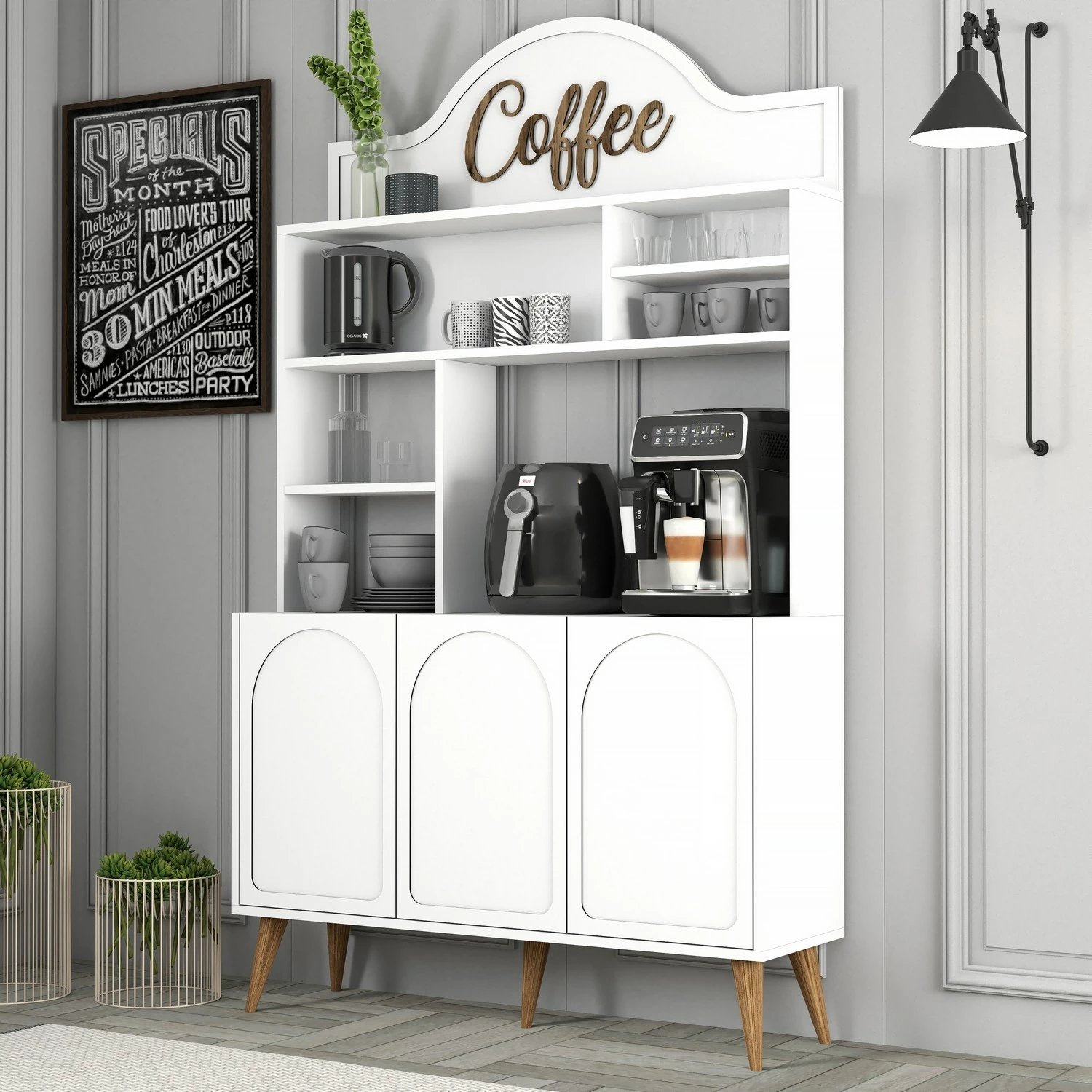 Dollap për kafe, Skye Decor, Lyon 120, i bardhë dhe arre