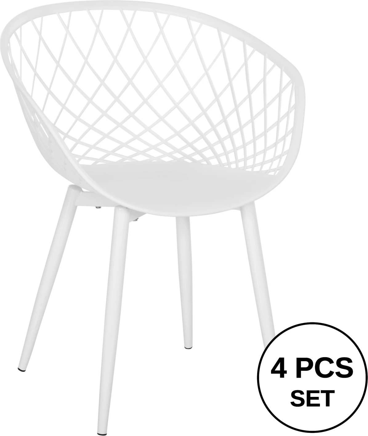 Karrige ARIADNE FH8001.31 polipropileni e bardhë-këmbë metali të bardha 62x54x81Hcm., set prej 4 copash