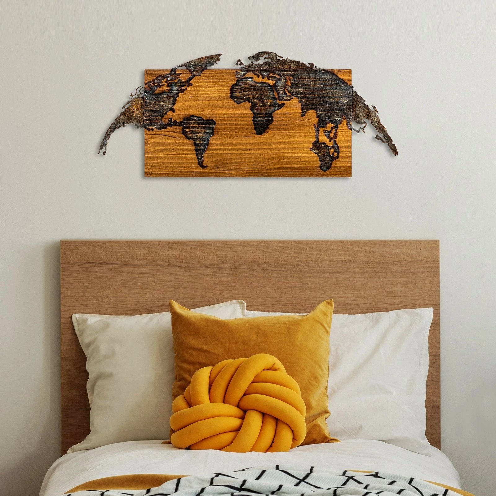 Aksesor dekorativ muri, hartë bote prej druri, Wallity