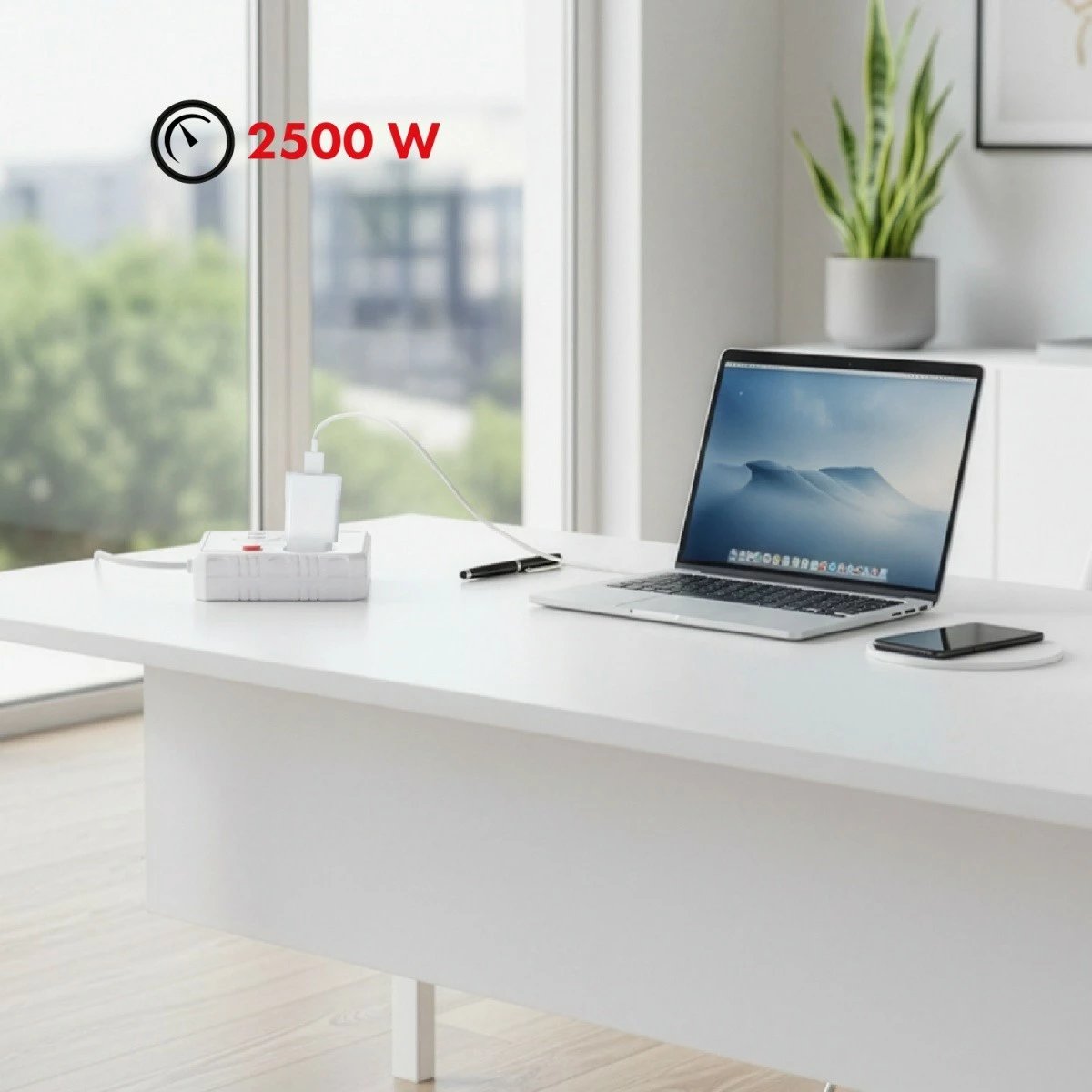 Zgjatës rryme Maclean MCE387 W 2x Schuko 3x USB 2.1A 2500W 1.5 m 110-240V i bardhë