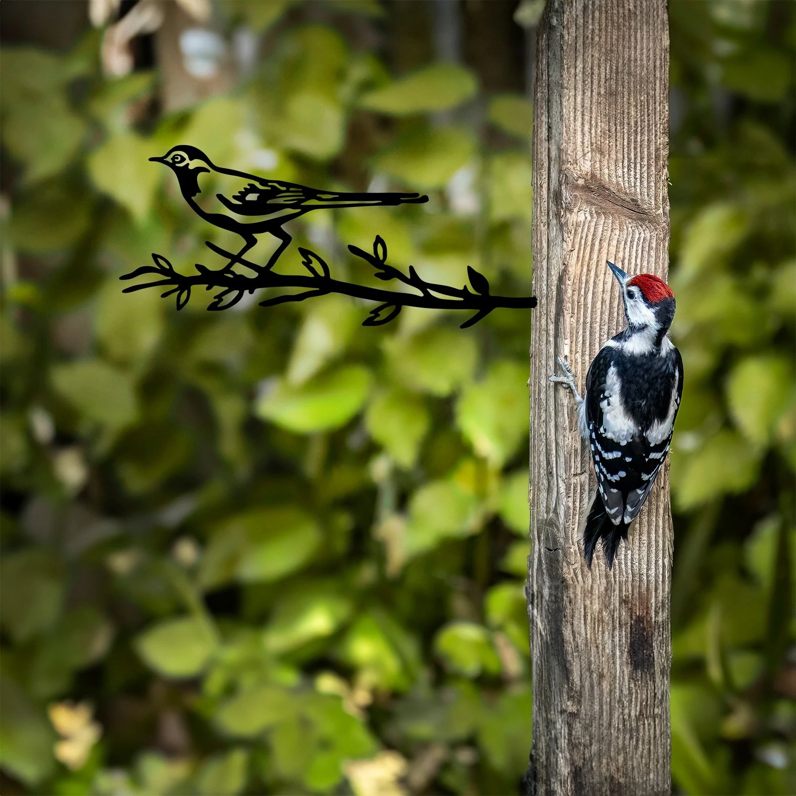 Objekt dekorativ për kopsht, zog në degë, ngjyrë e zezë, Aberto Design