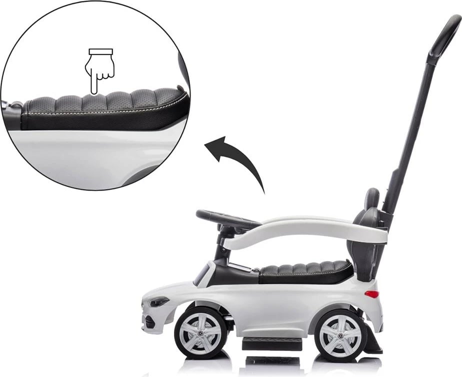 Makinë ride-on me dorezë udhëzuese, Milly Mally, Mercedes C-Class Deluxe, për 12–36 muaj, ngarkesë 25 kg, e bardhë