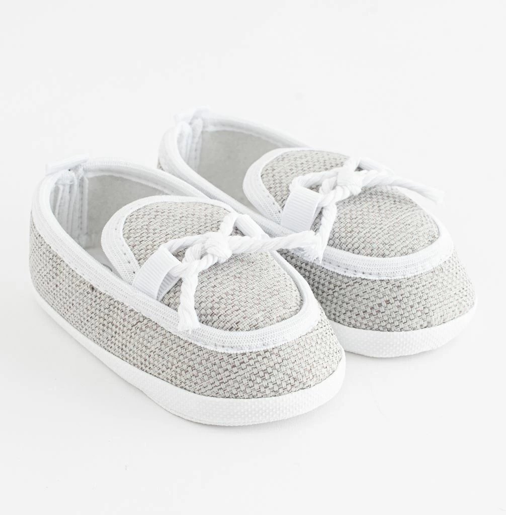 Papuçe bebe mocasina NEW BABY 0-3 muaj, taban sintetik i hollë PVC, gjatësi shtroje 10 cm, gri