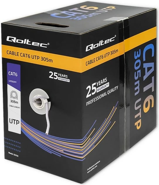 Kabllo rrjeti Qoltec CAT6 UTP, 305m, PVC, Gri