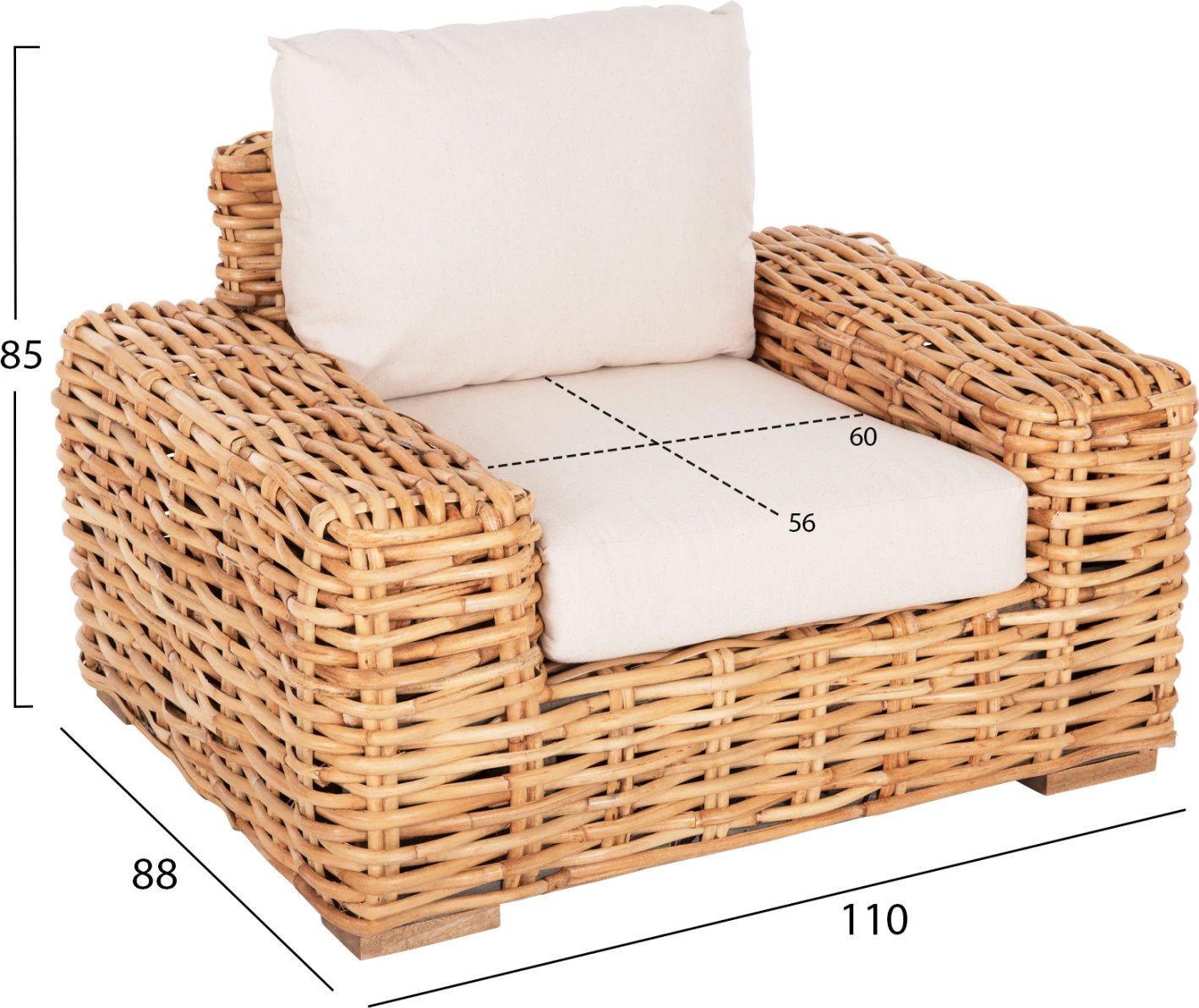 Shezlong për jashtë TROPEL FH9810 dru mango-rattan natyral-jastëk të bardhë 110x88x70-85Hcm