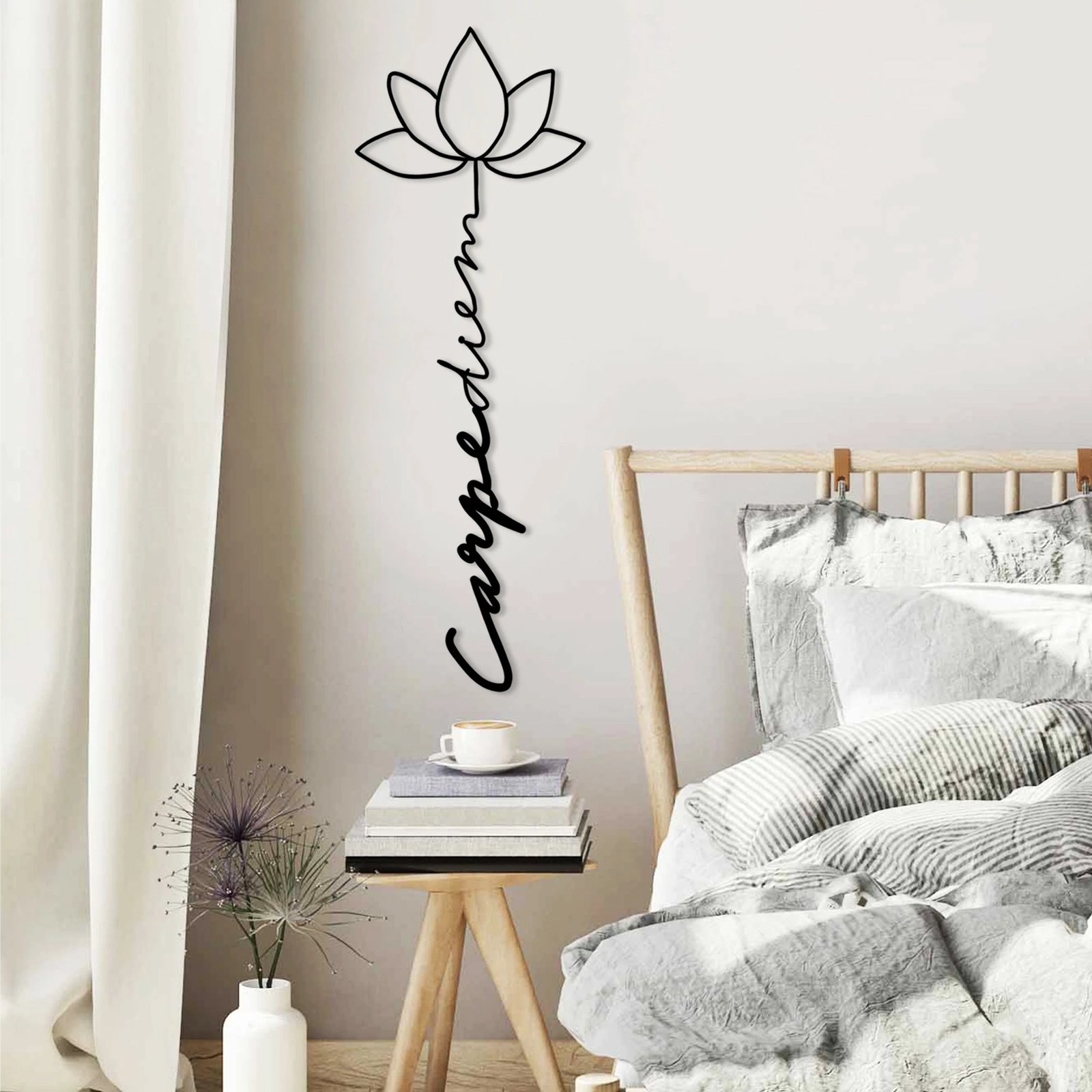 Aksesor dekorativ metalik për mur, Carpe Diem 4, ngjyrë e zezë, 21x60cm