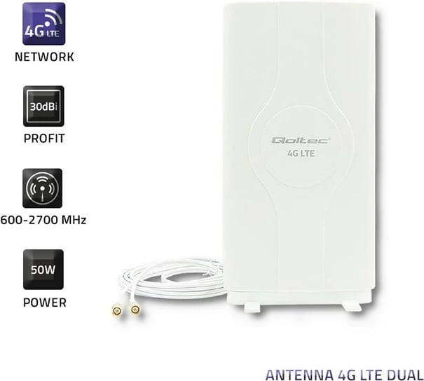 Antenë 4G LTE Qoltec 57013, 2xSMA, 30dBi, e bardhë, për brenda