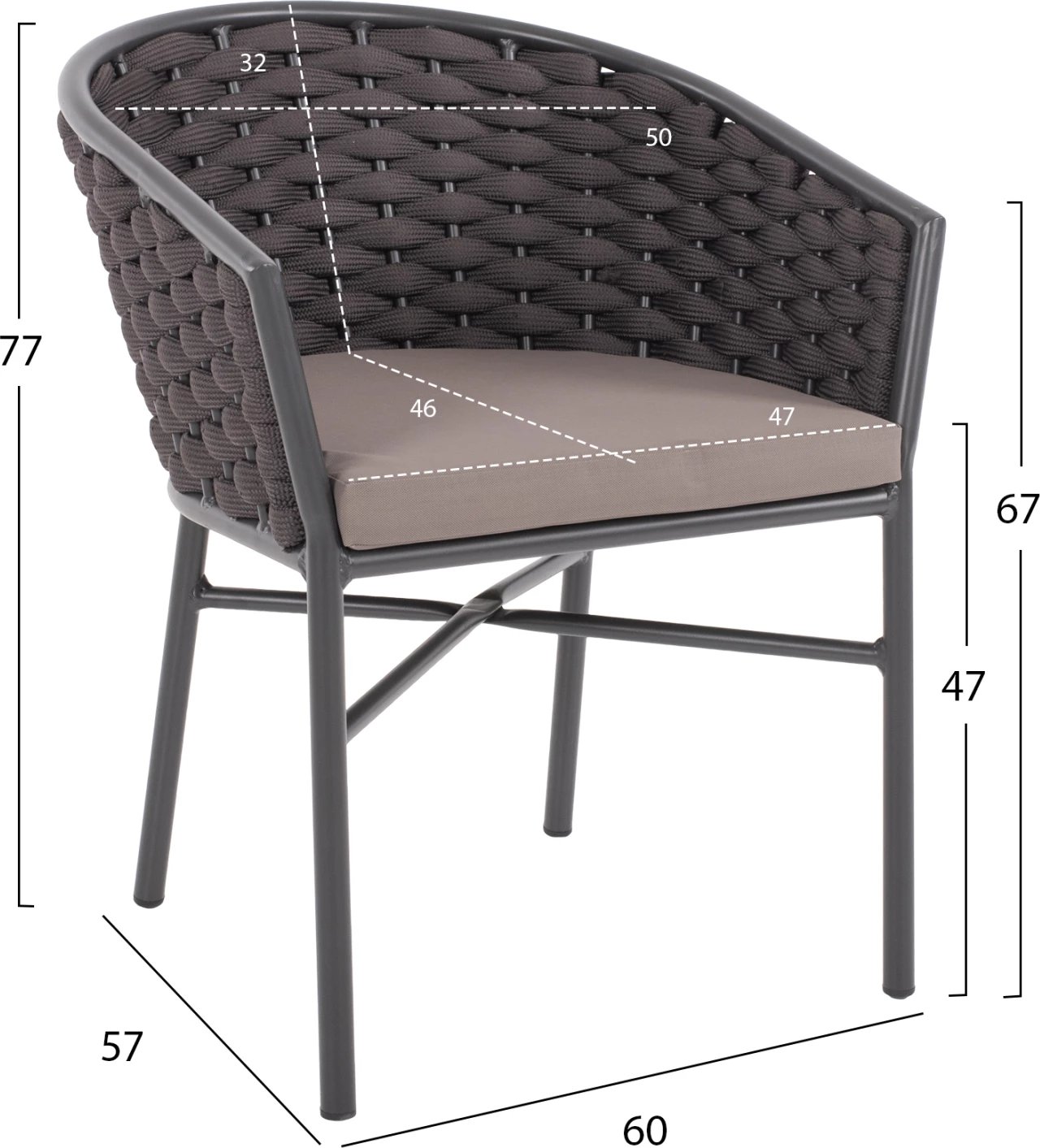 Karrige alumini me litar shkumë gri e errët 60x57x77Hcm.FH5859.01