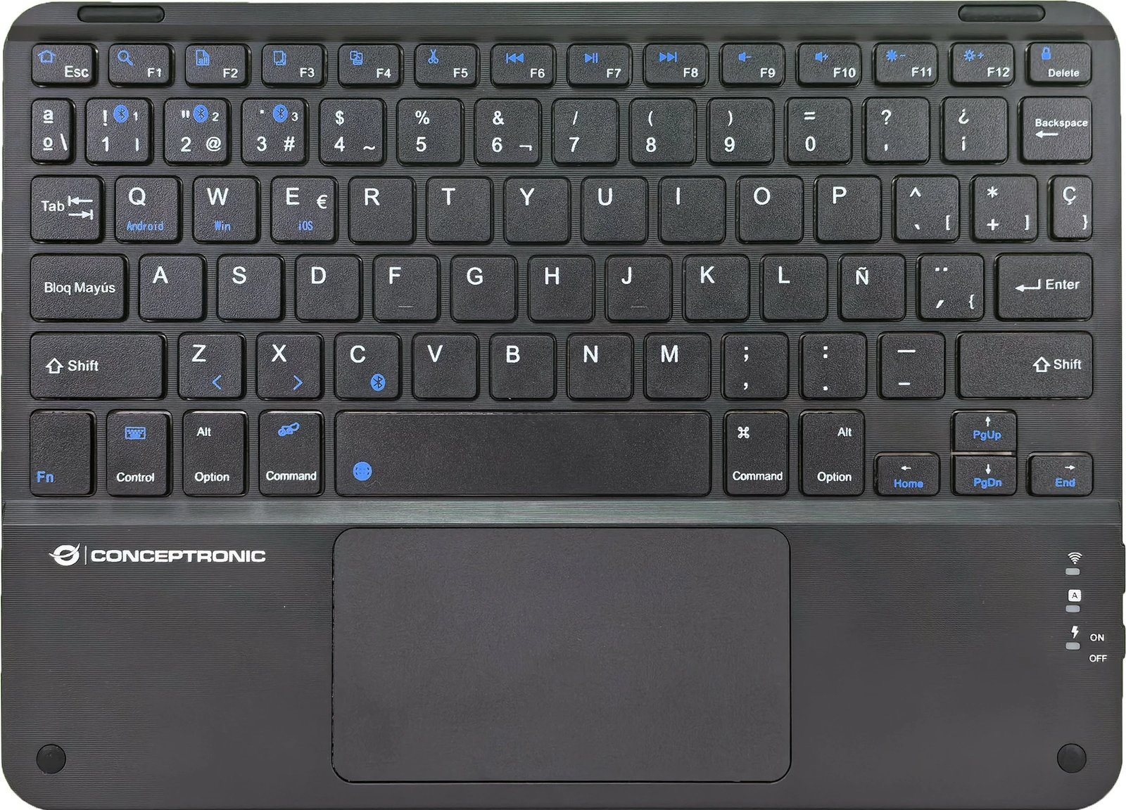 Tastierë wireless Conceptronic, QWERTY spanjoll, touchpad, Bluetooth, e zezë