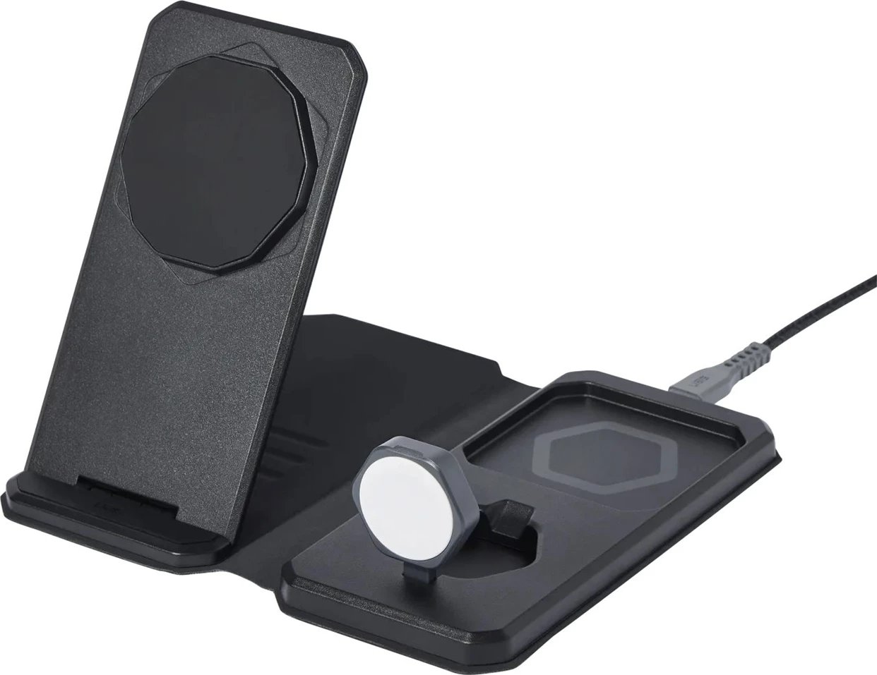Karikues 3-në-1 pa tela, No name, 25W, për celular, kufje, smartwatch, Gri
