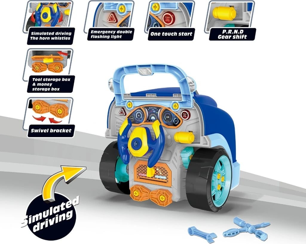 Lodër edukative mekaniku, Milly Mally N-GINE, set 56 pjesë, efekte dritë e zë, STEM 3+, blu