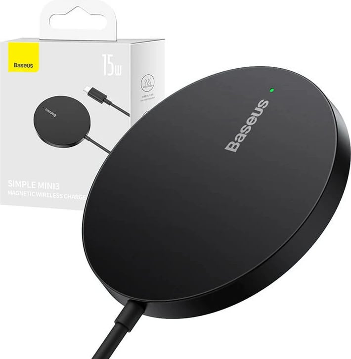 Karikues wireless magnetik Baseus Simple Mini3, 15W, i zi