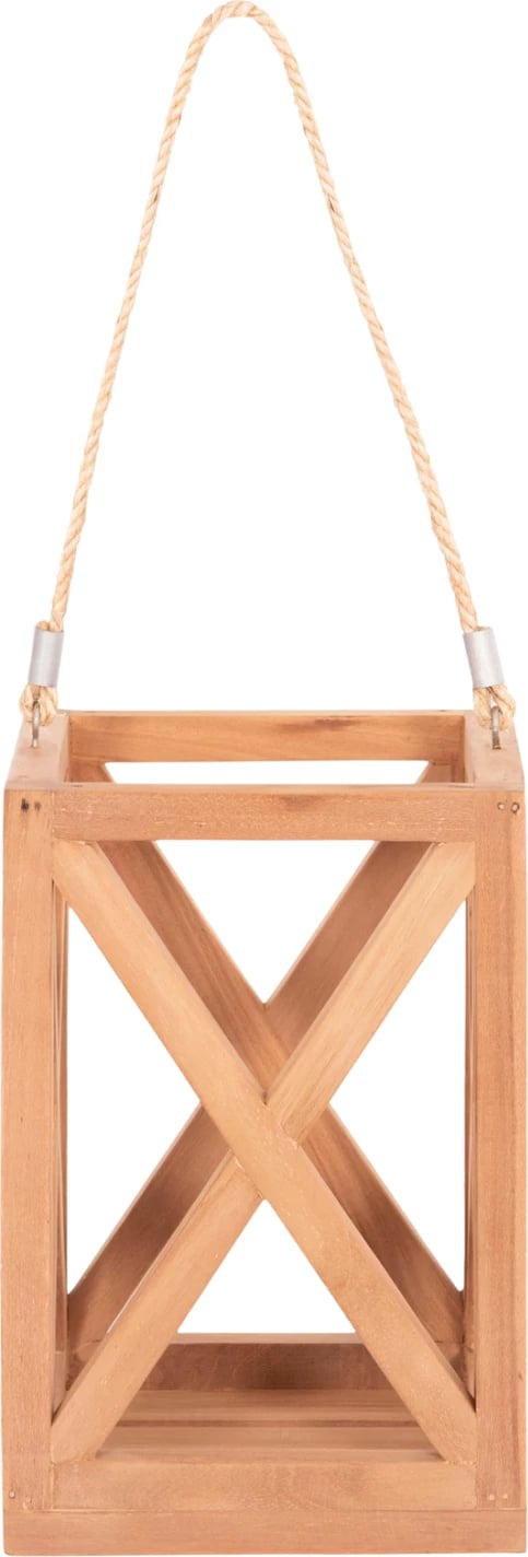 Dekorative llambë tavoline për qirinj, dru teak, ngjyrë natyrale, FENT FH4581, 20x20x30-58Hcm