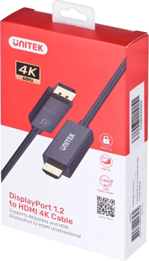 Përshtatës kabllor Unitek, HDMI-1.2, DP, 60 Hz,1.9 m, i zi