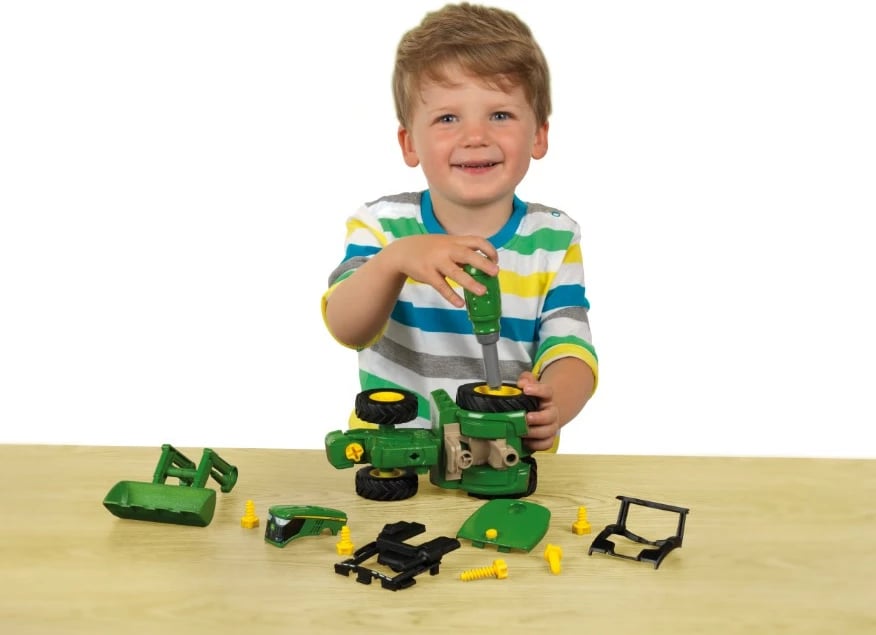 Traktor lodër Klein John Deere 6215R për fëmijë, Gjelbër/Verë/Zeze