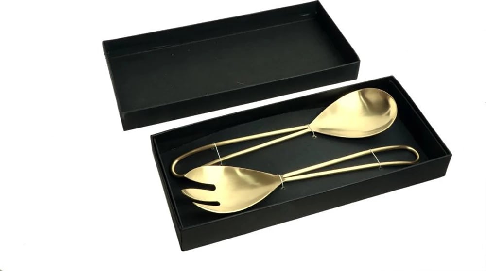Set për shërbim sallate, 2 copë, çelik, ngjyrë ari, 29x7x2cm