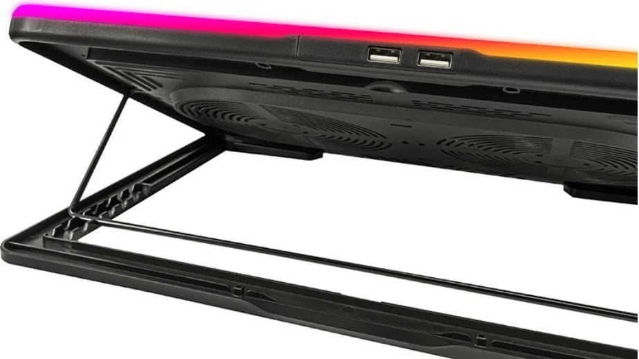 Bazë ftohëse laptopi, Tracer, GameZone Snowman PRO TRASTA47590, për 17.3 inch, 2 ventilatorë 90 mm 1350 RPM, 6 nivele rregullimi, ekran shpejtësie, RGB, 2x USB, e zezë