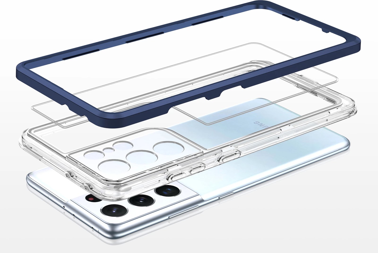 Mbështjellës Hurtel Hybrid Armor Clear 3in1 për Samsung Galaxy S21 Ultra, Kaltër/Transparent