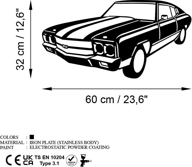 Aksesor dekorativ për mur, metalik, Wallity, Chevrolet SS Muscle, vintage, ngjyrë e zezë