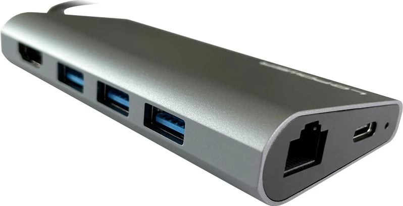 USB hub LC-Power LC-HUB-C-MULTI-5, 3x USB-A, USB-C PD 100W, HDMI, RJ45, SD/MicroSD, anthracite/black