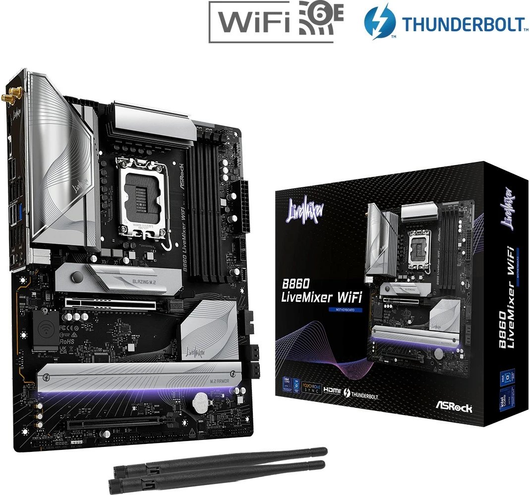 Pllakë amë ASRock B860 LIVEMIXER WIFI, ATX, LGA1851, DDR5, WiFi 6E, Thunderbolt 4, e zezë