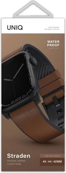 Rrip dore për Apple Watch UNIQ Straden, lëkurë/silikon, 42/44/45/49mm, Kafe