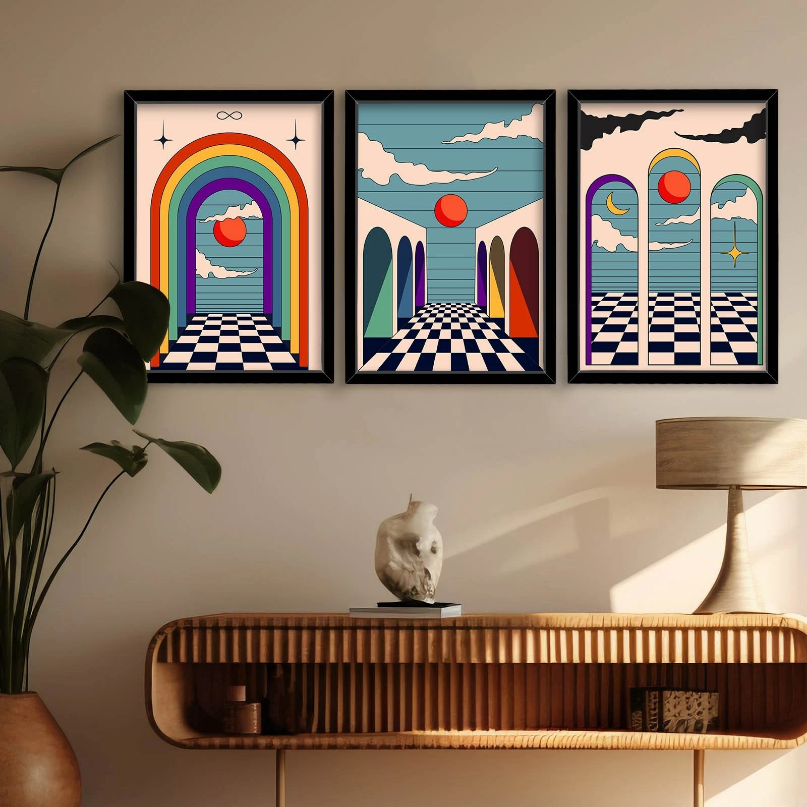 Pikturë dekorative me kornizë MDF (3 copë), Wallity, 3p3752softct-012