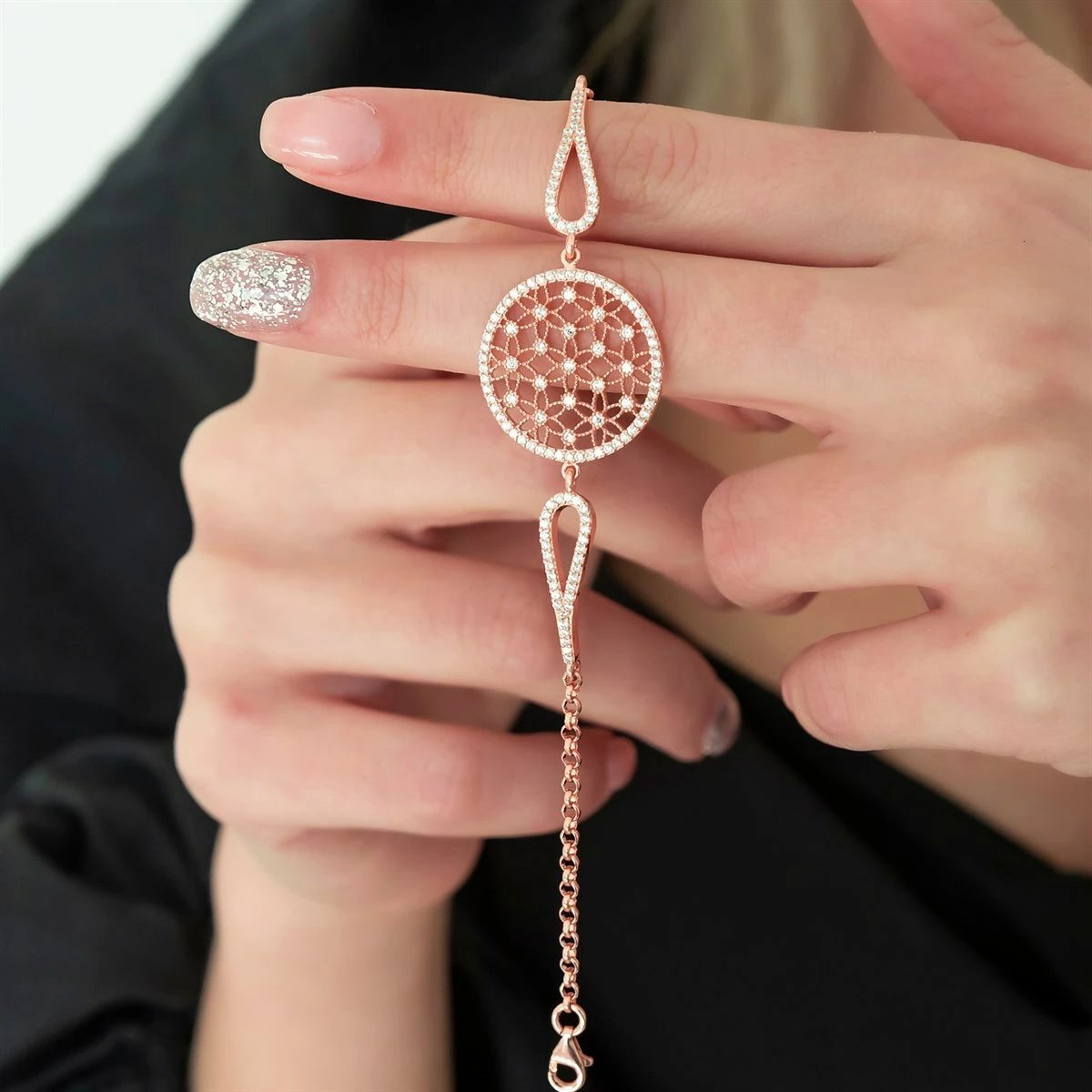 Byzylyk argjendi Jumeon, ngjyrë rozë e bardhë, NRZ99108