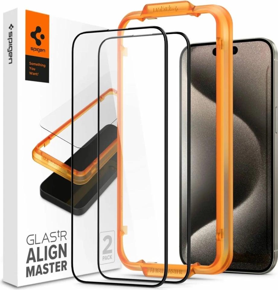 Xham mbrojtës Spigen Glass tR AlignMaster, për iPhone 15 Pro Max, 2 copë, Zi
