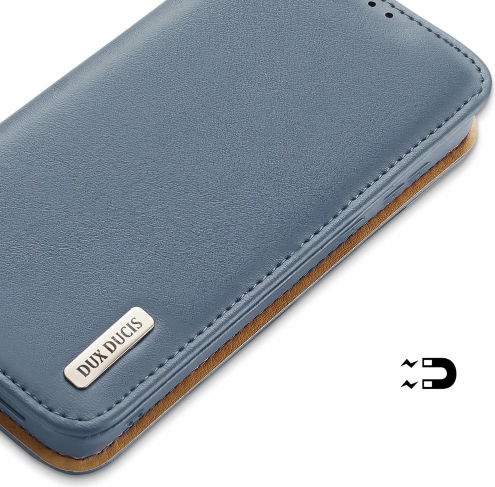 Mbështjellës Dux Ducis Hivo për Samsung Galaxy S22+, lëkurë natyrale, me xhepa për karta, Blu