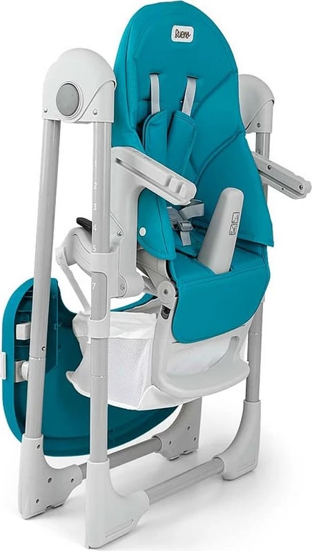 Karrige e lartë bebe, Milly Mally, Bueno, 6–36 muaj, rregullim lartësie 7 nivele, shpinore 5 pozicione, rripa 5‑pikësh, palosje kompakte, deri 15 kg, blu