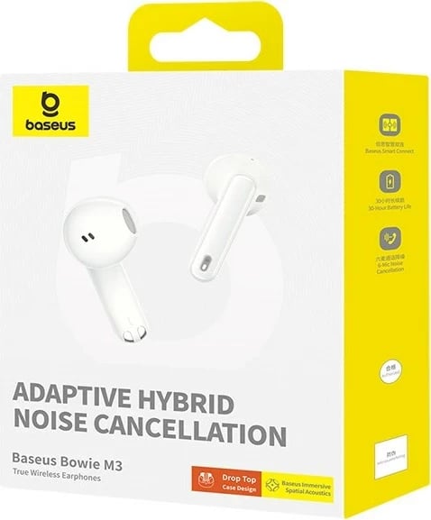 Kufje Baseus Bowie M3, In-ear, Wireless, USB Type-C, Bardhë