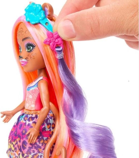 Kukull Enchantimals Mattel HNV30 Deluxe me gepard dhe aksesorë, 15 cm