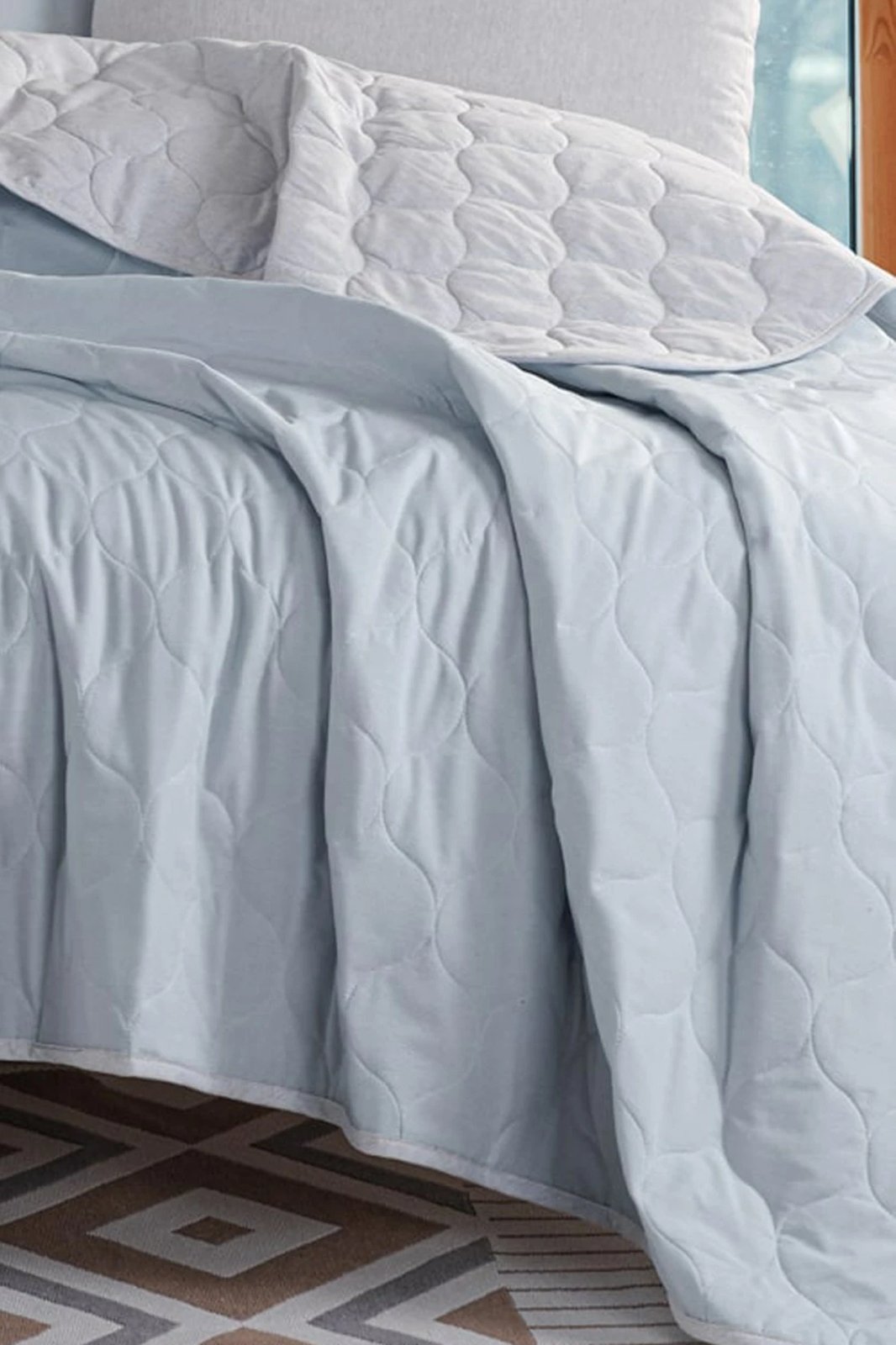 Set mbulesë dysheku për dopio, ngjyrë kaltër e çelët dhe gri, L'essentiel