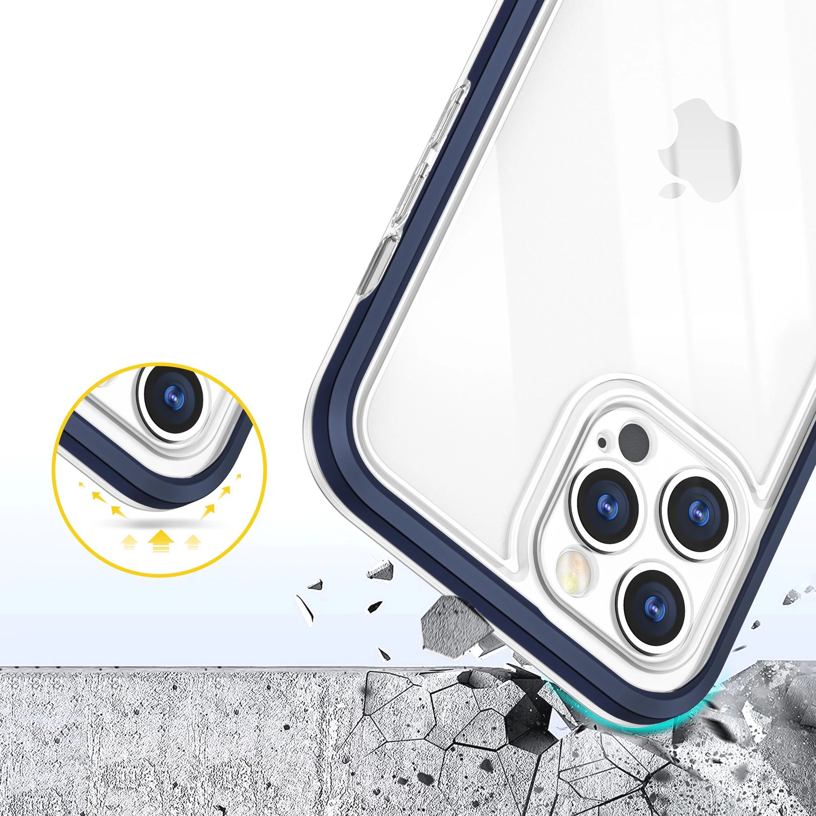 Mbështjellës Hurtel Hybrid Armor Clear 3in1 për iPhone 12 Pro, kornizë kaltër, transparent
