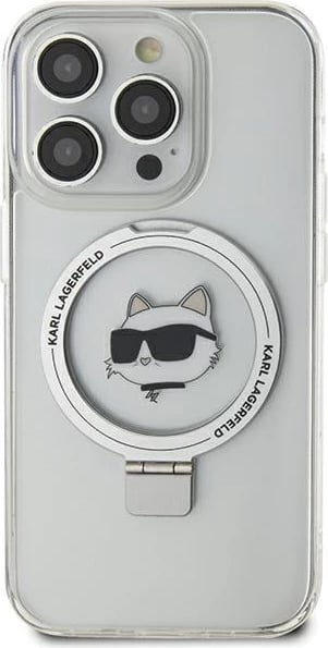 Mbështjellës Karl Lagerfeld KLHMP15XHMRSCHH për iPhone 15 Pro Max 6.7", Ring Stand Choupette Head, MagSafe, Bardhë