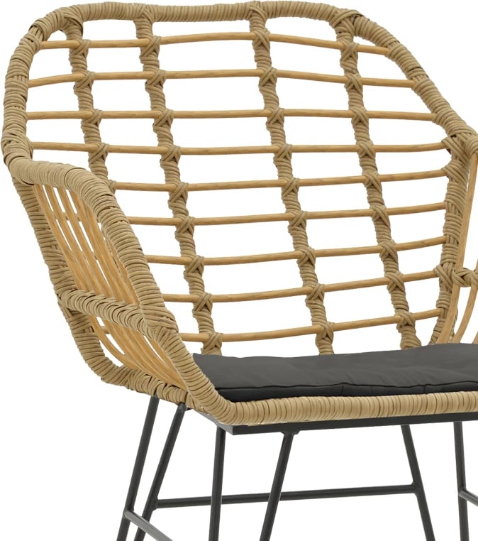 Set tavoline me karrige Naoki V, rattan, ngjyrë natyrale dhe metal i zi, 80x80x78cm