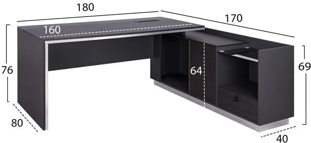 Tavolinë profesionale për zyre, kënd i djathtë, ngjyrë trëndafili, FH2086R, 180x170x76 cm