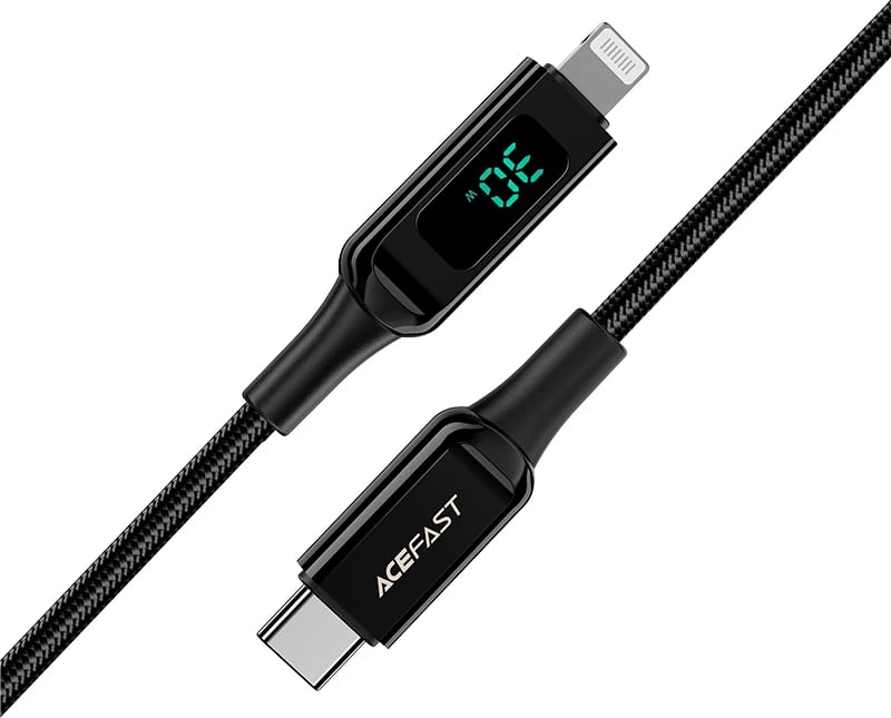 Kabllo Acefast C6-01 USB Type C në Lightning, 1.2m, 30W, me ekran, e zezë