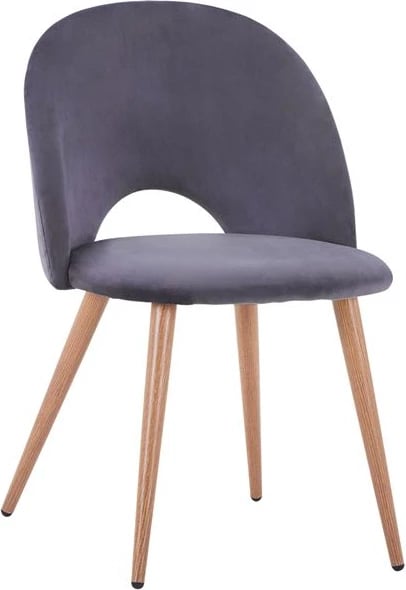 Karrige ngrënieje kadife gri me këmbë metalike FH8544.01 52x49,5x77 cm, set prej 4 copë